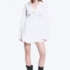 Long-Sleeved Asymmetric Mini Shirt Dress – White