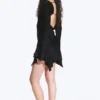 Long-Sleeved Asymmetric Satin Mini Dress – Black