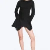 Long-Sleeved Asymmetric Satin Mini Dress – Black