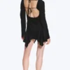 Long-Sleeved Asymmetric Satin Mini Dress – Black