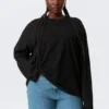 Long-Sleeved Boxy Cotton T-Shirt – Black