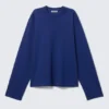 Long-Sleeved Boxy Cotton T-Shirt – Bright Blue
