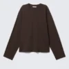 Long-Sleeved Boxy Cotton T-Shirt – Dark Brown