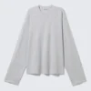 Long-Sleeved Boxy Cotton T-Shirt – Grey Melange