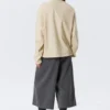 Long-Sleeved Boxy Cotton T-Shirt – Light Beige