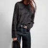 Long-Sleeved Boxy Cotton T-Shirt – Striped Black