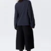 Long-Sleeved Boxy Cotton T-Shirt – Striped Dark Blue