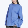 Long-Sleeved Boxy Cotton T-Shirt – Washed Blue