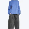 Long-Sleeved Boxy Cotton T-Shirt – Washed Blue