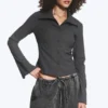 Long-Sleeved Buttoned Shirt – Dark Grey Melange