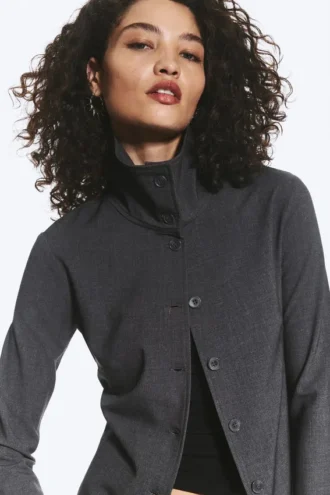 Long-Sleeved Buttoned Shirt – Dark Grey Melange