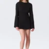 Long-Sleeved Cotton Mini Dress – Black