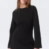 Long-Sleeved Cotton Mini Dress – Black
