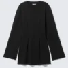 Long-Sleeved Cotton Mini Dress – Black