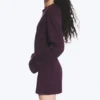 Long-Sleeved Cotton Mini Dress – Dark Plum