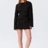Long-Sleeved Cotton Mini Dress – Striped Black