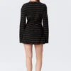 Long-Sleeved Cotton Mini Dress – Striped Black