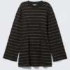 Long-Sleeved Cotton Mini Dress – Striped Black