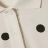 Long-Sleeved Cotton Polo Top – White – Black Dots