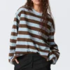 Long-Sleeved Cotton T-Shirt – Blue/Brown Stripe