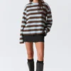 Long-Sleeved Cotton T-Shirt – Blue/Brown Stripe