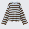 Long-Sleeved Cotton T-Shirt – Blue/Brown Stripe