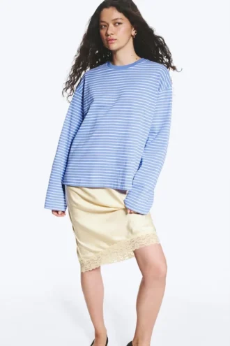 Long-Sleeved Cotton T-Shirt – Blue/White Stripes