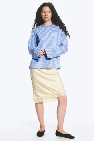 Long-Sleeved Cotton T-Shirt – Blue/White Stripes