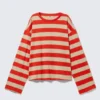 Long-Sleeved Cotton T-Shirt – Bright Red & Beige Stripes