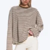 Long-Sleeved Cotton T-Shirt – Brown & White Stripes