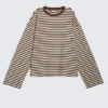 Long-Sleeved Cotton T-Shirt – Brown & White Stripes