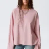 Long-Sleeved Cotton T-Shirt – Coral/Lilac Stripes
