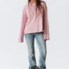 Long-Sleeved Cotton T-Shirt – Coral/Lilac Stripes
