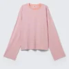 Long-Sleeved Cotton T-Shirt – Coral/Lilac Stripes