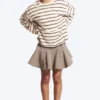 Long-Sleeved Cotton T-Shirt – Dusty White – Brown Stripes