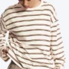 Long-Sleeved Cotton T-Shirt – Dusty White – Brown Stripes