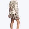 Long-Sleeved Cotton T-Shirt – Dusty White – Brown Stripes