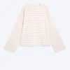 Long-Sleeved Cotton T-Shirt – Light Beige – Orange Stripe