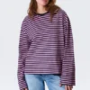 Long-Sleeved Cotton T-Shirt – Navy/Pink Stripe