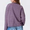 Long-Sleeved Cotton T-Shirt – Navy/Pink Stripe
