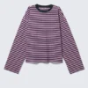 Long-Sleeved Cotton T-Shirt – Navy/Pink Stripe
