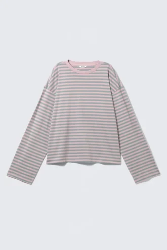 Long-Sleeved Cotton T-Shirt – Pink Stripes