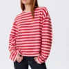 Long-Sleeved Cotton T-Shirt – Red & Pink Stripes
