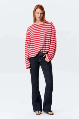 Long-Sleeved Cotton T-Shirt – Red & Pink Stripes