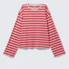Long-Sleeved Cotton T-Shirt – Red & Pink Stripes