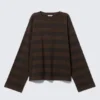 Long-Sleeved Cotton T-Shirt – Striped Dark Brown