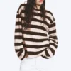 Long-Sleeved Cotton T-Shirt – Striped Dark Brown/Dusty Pink
