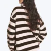 Long-Sleeved Cotton T-Shirt – Striped Dark Brown/Dusty Pink