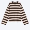 Long-Sleeved Cotton T-Shirt – Striped Dark Brown/Dusty Pink