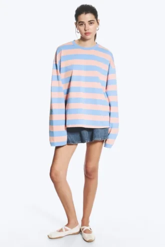 Long-Sleeved Cotton T-Shirt – Striped Pink/Blue